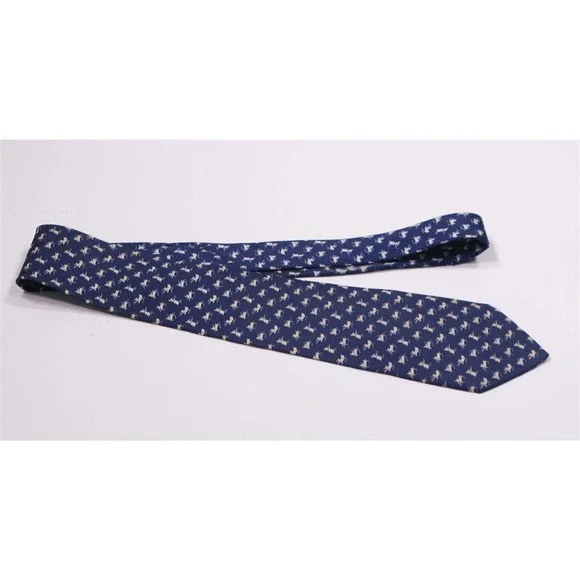 Salvatore Ferragamo Navy Blue Puppy Print Dog Silk Necktie Tie - Picture 2 of 8
